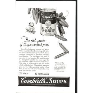 1927 Campbell's Pea Soup Kitchen Food Ephemera Vintage 1920's Print Ad Retro